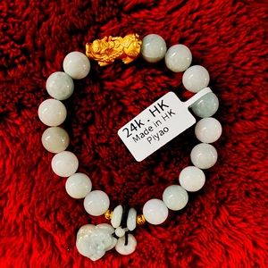 24k Gold Piyao in Real Jadeite Gemstones